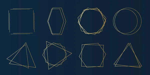 Zestaw Złotych Ram Geometrycznych Geometria Deco Style Clip Art Invitation — Wektor stockowy