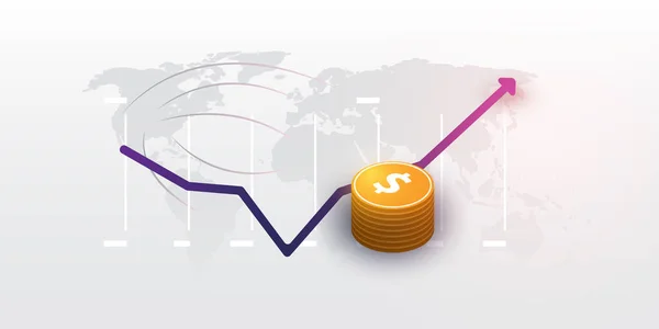 Sucesso Ilustração Vetorial Moedas Dólar Diagrama Mapa Mundo Conceito Design —  Vetores de Stock