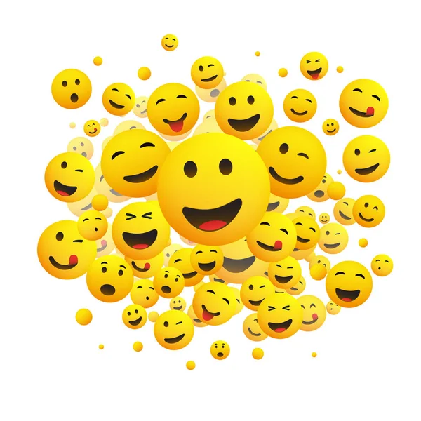 Diverse Gezichten Emoticons Veel Lachen Glimlachen Knipperende Motieven Vector Concept — Stockvector