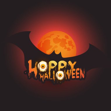 Mutlu Cadılar Bayramı Kartı Şablonu Uçan Yarasa ve Karanlıkta Dolunay