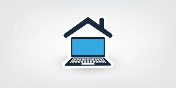 内務省 コロナウイルス流行中の自宅で働く 家のアイコン内のコンピュータとのシンボル — ストックベクタ