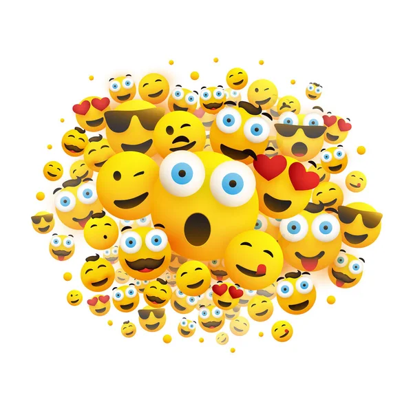 Várias Faces Emoticons Lotes Rir Sorrindo Winking Emoticons Vector Concept — Vetor de Stock