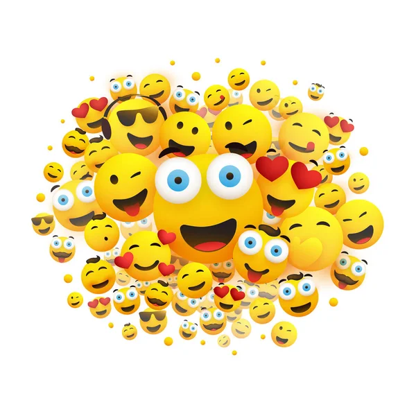 Forskellige Ansigter Emotiver Masser Latter Smilende Winking Emotiver Vector Concept – Stock-vektor