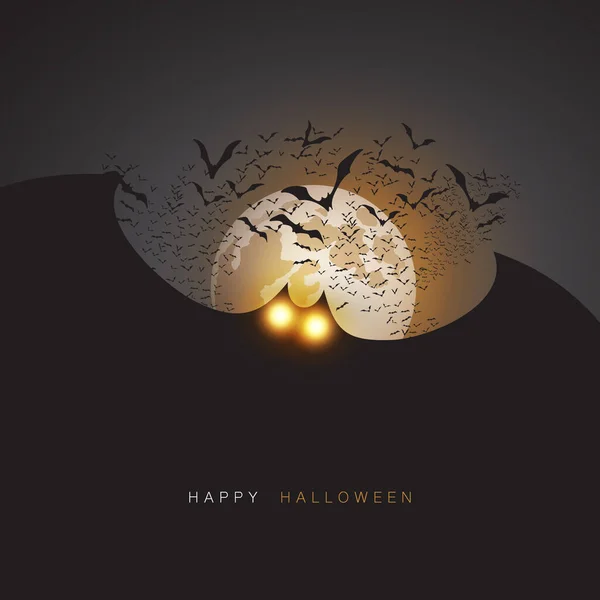 Happy Halloween Kartenvorlage Mit Vielen Fliegenden Fledermäusen Der Dunkelheit — Stockvektor