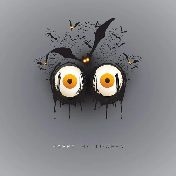 Happy Halloween Card Template Creepy Face Pop Out Eyes Bats — стоковый вектор