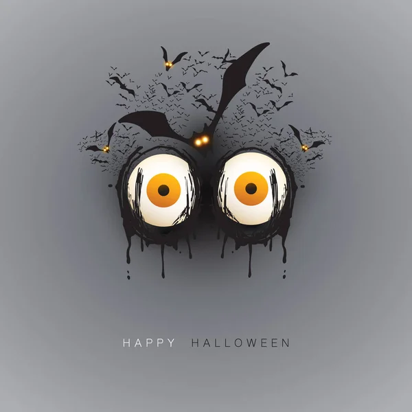 Happy Halloween Card Template Gruseliges Gesicht Mit Leuchtenden Augen Und — Stockvektor