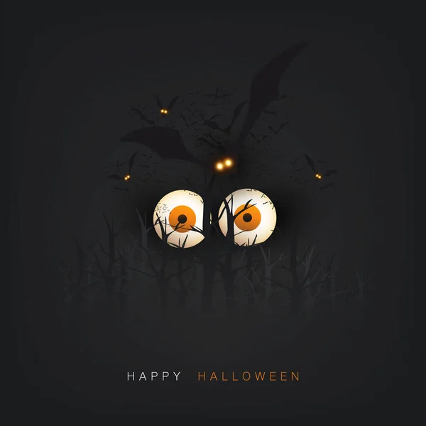 Happy Halloween Card Template Hátborzongató Arc Kiugró Szemekkel Repülő Denevérekkel — Stock Vector