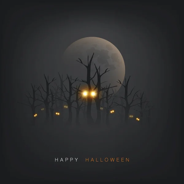 Cartão Halloween Feliz Modelo Folheto Olhos Brilhantes Floresta Escura Ilustração — Vetor de Stock