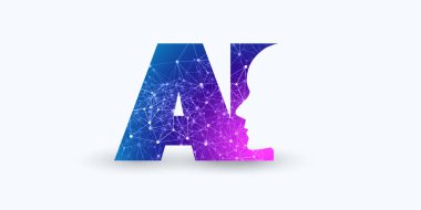 Makine Öğrenme, Yapay Zeka, Bulut Hesaplama ve Ağ Tasarımı A Etiketli, İnsan veya Robot Yüzlü Siluet ve Ağ Ağı Örnekli Bir Tasarım