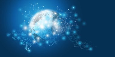 Soyut Mavi Asgari Bulut Hesaplama, Ağ Yapısı, Telekomünikasyon Tasarım, Ağ Bağlantıları, Şeffaf Geometrik Ağ - Vektör Resimleri