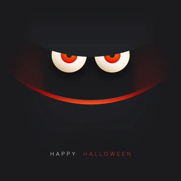 Happy Halloween Card Template Creepy Face Glowing Eyes Scary Smile — Stock Vector