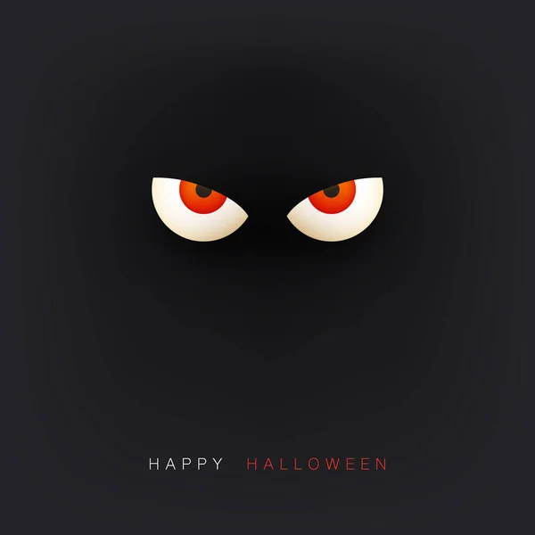 Happy Halloween Card Template Hátborzongató Arc Ijesztő Kiugró Szemek Sötétben — Stock Vector