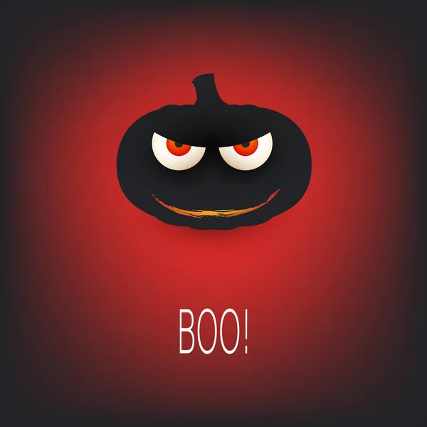 Halloween Přání Design Šablony Usmívající Dýně Silueta Děsivýma Očima — Stockový vektor