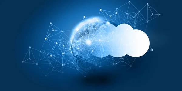 Koncepcja Projektowania Chmur Obliczeniowych Połączenia Cyfrowe Tło Technologiczne Globusem Ziemskim — Wektor stockowy