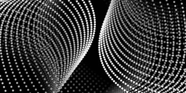 Siyah arkaplan üzerinde beyaz noktalı çizgilerin olduğu katmanlar modern, minimal ve fütüristik tasarım projeleri için mükemmel bir dinamik dalga benzeri şablon oluşturuyor. Kopyalama alanı ile tasarım şablonu