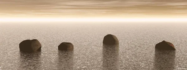 Medytacja i kamień krajobraz brązowy-3D rendering — Zdjęcie stockowe