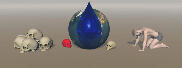 Falta de água no planeta azul - renderização 3d — Fotografia de Stock