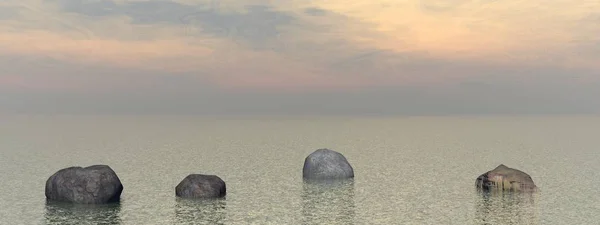 Meditation and stone landscape orange - 3D rendering