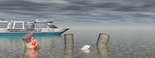 Verschmutzung des Meeres durch Schiffe - 3D-Darstellung — Stockfoto