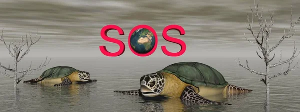 Bruine schildpad in de oceaan-3D rendering — Stockfoto