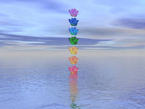 Paisagem de meditação e chakras para equilíbrio - 3d render — Fotografia de Stock