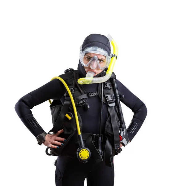 Buceador Traje Neopreno Equipo Buceo Aislado Sobre Fondo Blanco — Foto de Stock