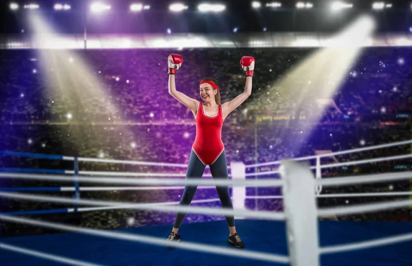 Kvinnliga Idrottare Röda Boxning Bandage Och Sportkläder Händerna Ringen — Stockfoto