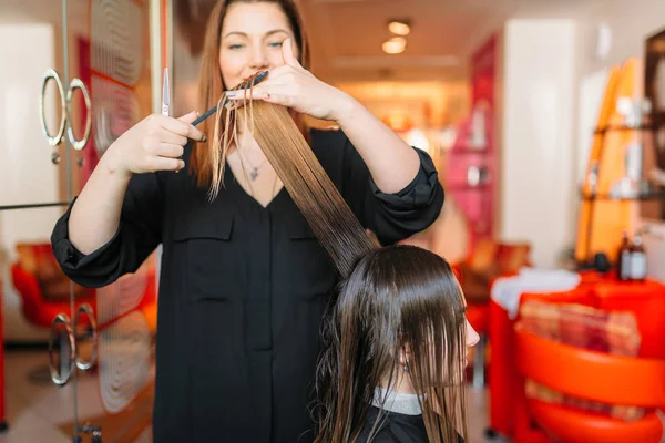 Kadın Kuaförü Tarak Kuaför Salonu Kadında Çalışır Saç Modeli Yapımı — Stok fotoğraf
