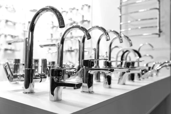 New Chrome Faucets Plumbing Shop Nobody Sanitary Equipment — Stock Photo, Image