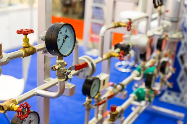 Gate Valves Water Pipeline Heat Circuit Thermal Pressure Control Station — Stock Photo, Image