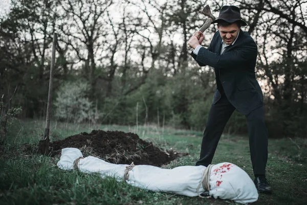 Manyak Sarılı Bir Tuval Seri Katil Kavramı Suç Korku Kurban — Stok fotoğraf