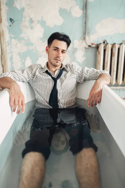 Sad Businessman Bankrupt Bathtub Suicide Man Concept Problem Business Stress — Stock Photo, Image