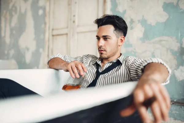 Drunk Businessman Bathtub Suicide Man Concept Problem Business Stress — Stock Photo, Image