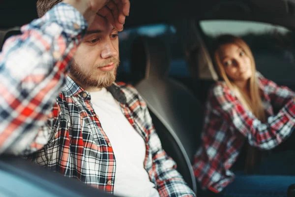 Male Instructor Female Student Smiling Vehicle Driving Lesson Car School — Stock Photo, Image