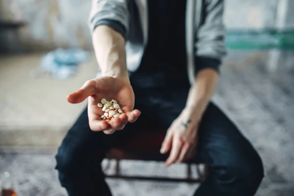 Male Junkie Reaching Out Hand Drugs Addiction Concept Addicted People — Stock Photo, Image