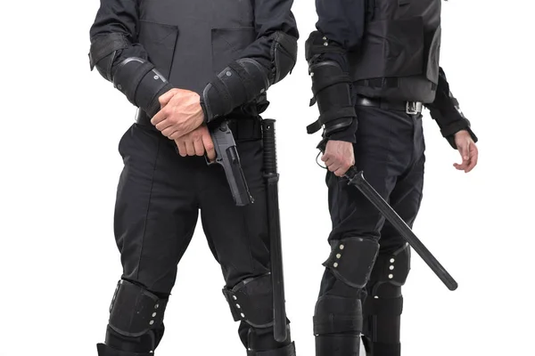 Tropas Fuerza Especial Con Arma Bastón Uniforme Negro Armadura Cuerpo —  Fotos de Stock