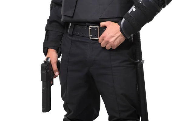 Zbrojnych Żołnierz Sił Specjalnych Czarne Tło Uniform Ciała Zbroi Biały — Zdjęcie stockowe