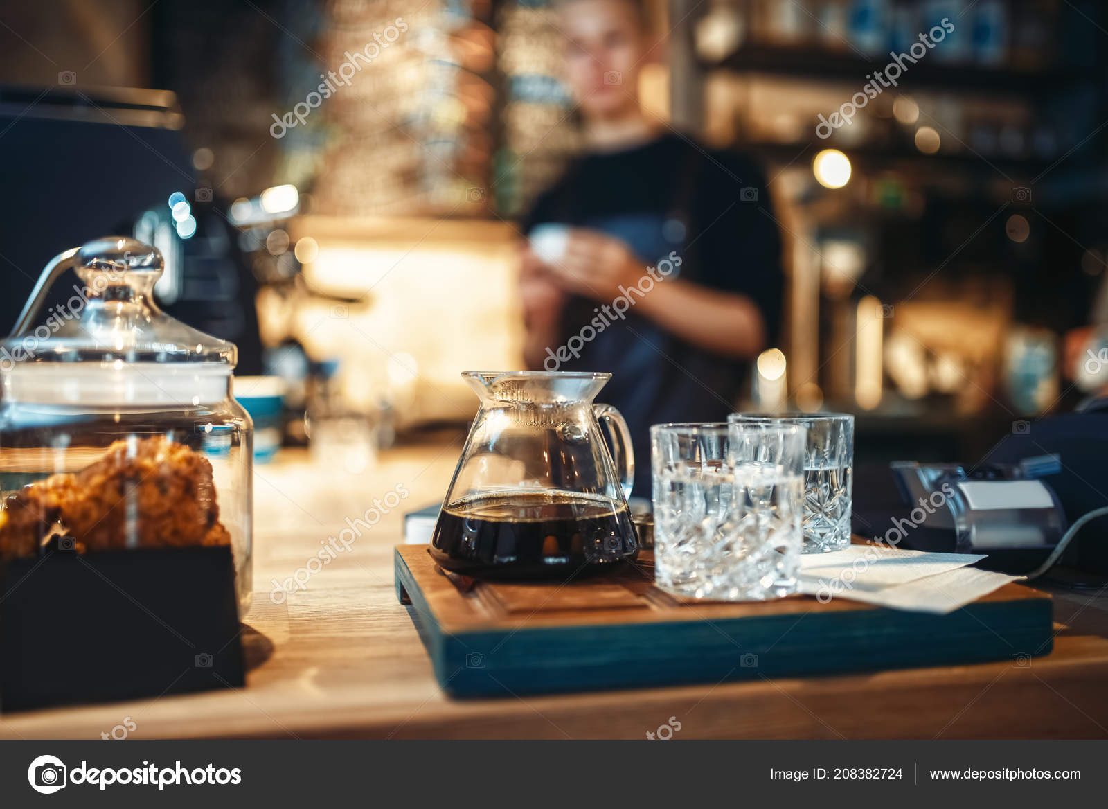 Glasses Black Coffee Filtered Water Male Barista Cafe Bar Counter Stock  Photo by ©Nomadsoul1 208382724
