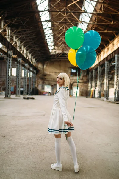 Anime Ładny Styl Blond Dama Kolorowych Balonów Cosplay Mody Kultury — Zdjęcie stockowe