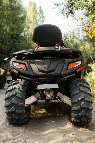 Quad Bike Forest Back View Nobody Riding Atv Extreme Sport — Stock Photo, Image