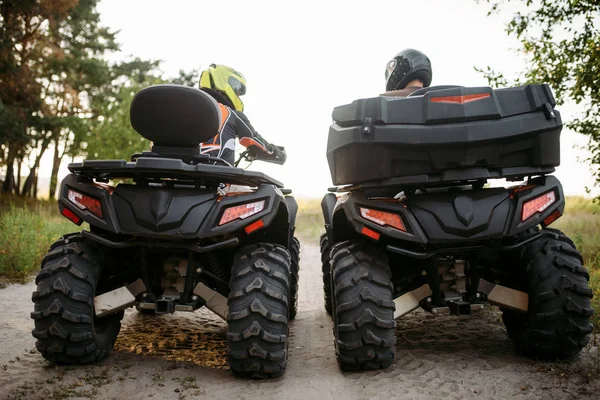 Two Atv Riders Helmets Back View Freeriding Quad Bike Extreme — Stock Photo, Image