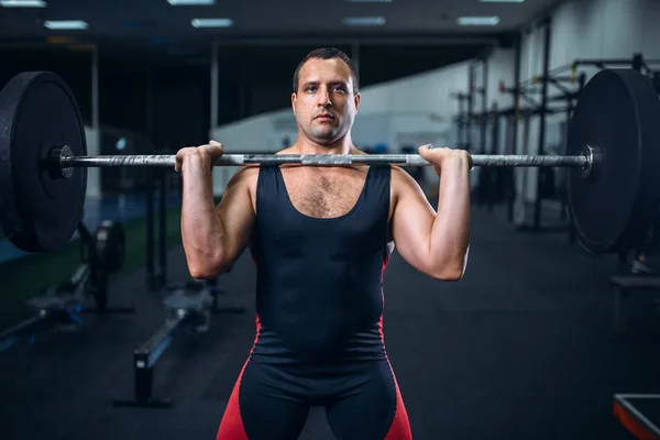 Levantador Pesas Masculino Preparando Punto Muerto Una Barra Gimnasio Entrenamiento — Foto de Stock