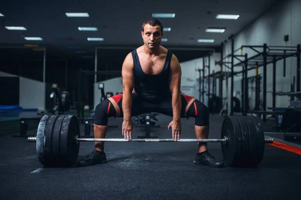 Mannelijke Powerlifter Voorbereiding Deadlift Een Barbell Sportschool Gewichtheffen Training Opheffing — Stockfoto