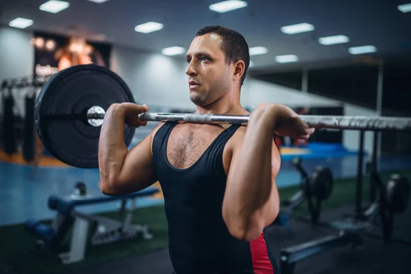 Forte Homem Powerlifter Fazendo Deadlift Sino Ginásio Exercício Levantamento Peso — Fotografia de Stock