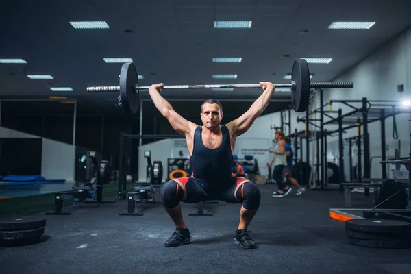 Silný Muž Powerlifter Dělá Deadlift Činka Posilovně Vzpírání Cvičení Zvedání — Stock fotografie