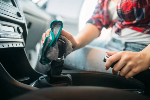 Wet Cleaning Car Interior Car Wash Woman Self Service Automobile — Stock Photo, Image