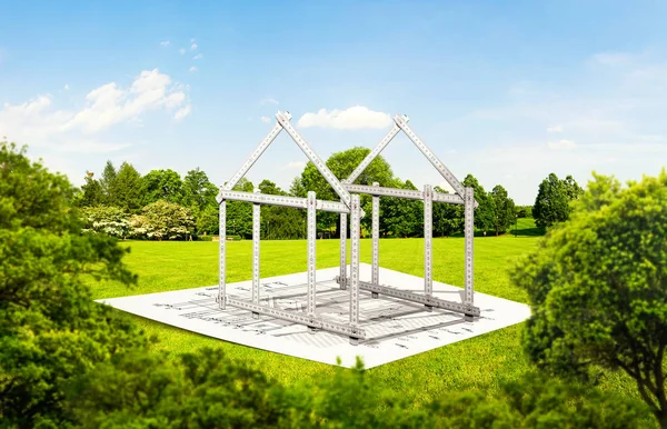 Huis Frame Van Liniaal Bouw Het Platform Bouwproject Materiële Berekening — Stockfoto