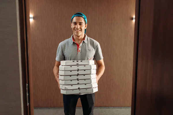Pizza Bezorger Shirt Cap Leveren Van Dienst Courier Van Pizzeria — Stockfoto