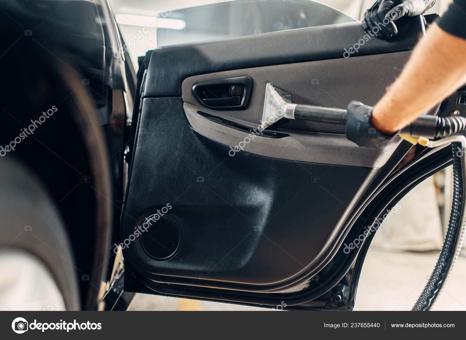 Carwash Service Male Worker Gloves Removing Dust Dirt Door