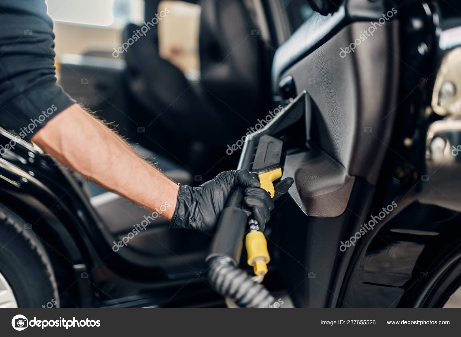 Carwash Service Male Worker Gloves Removing Dust Dirt Door